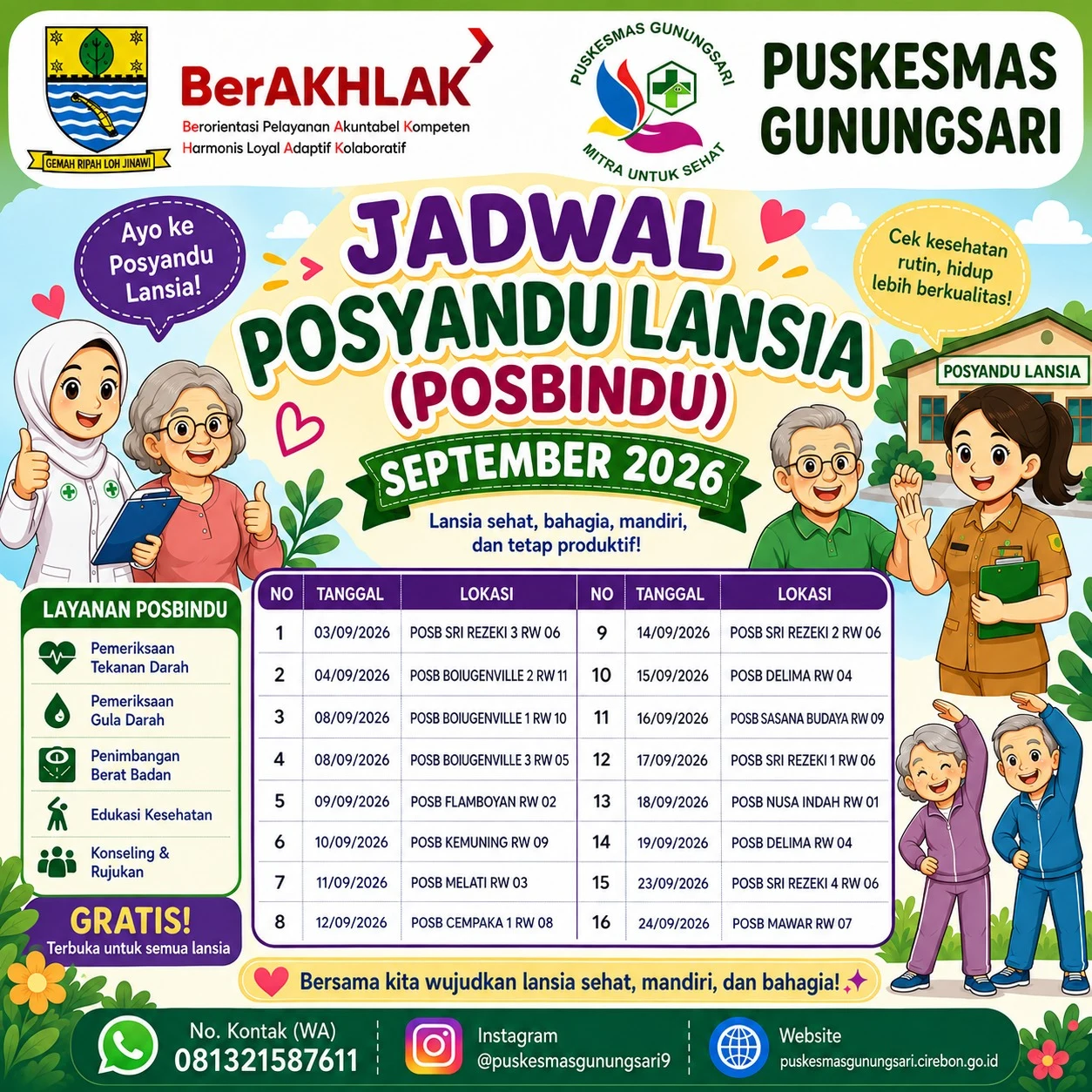 JADWAL POSBINDU BULAN AGUSTUS 2026 KELURAHAN PEKIRINGAN