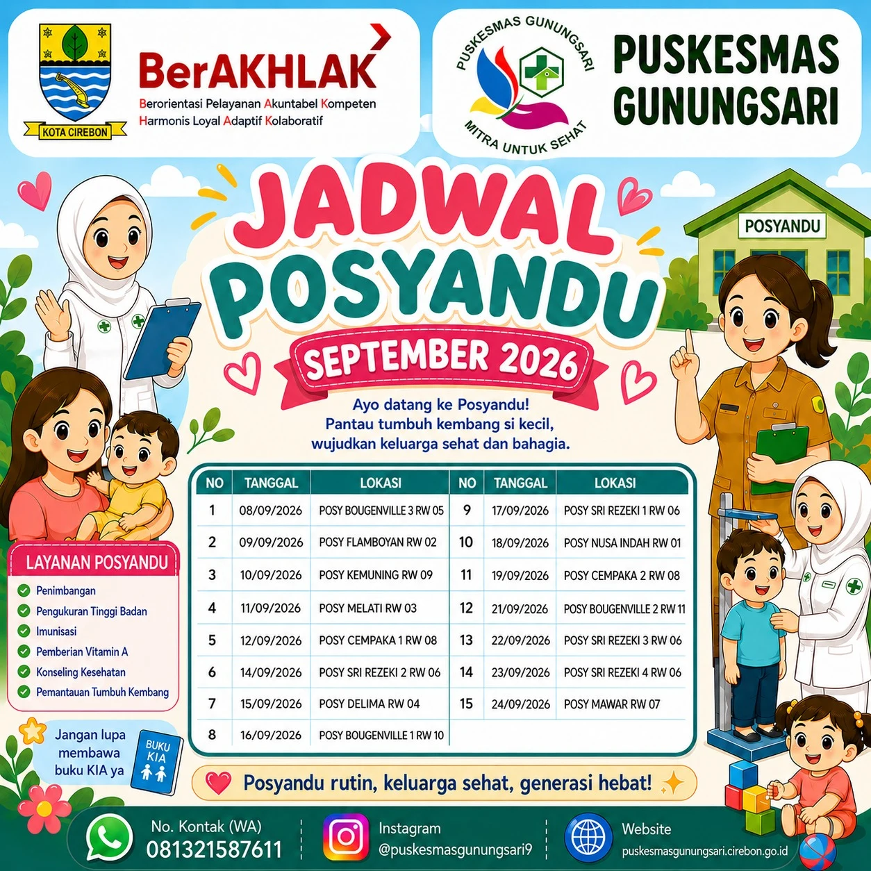 JADWAL POSYANDU  BALITA BULAN SEPTEMBER 2026 KELURAHAN PEKIRINGAN